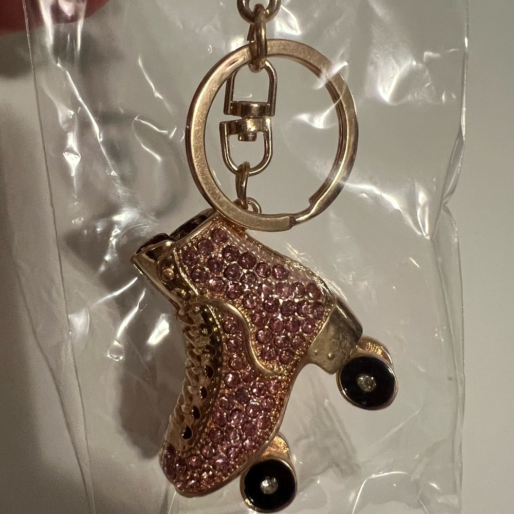 Pink and Gold Roller Skate Keychain